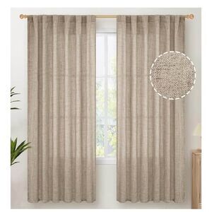 2-Oatmeal Linen Semi Sheer Curtains, NEW
